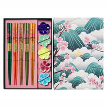 5 Pair Bamboo Chopsticks with Fujisakura Rests Gift Set